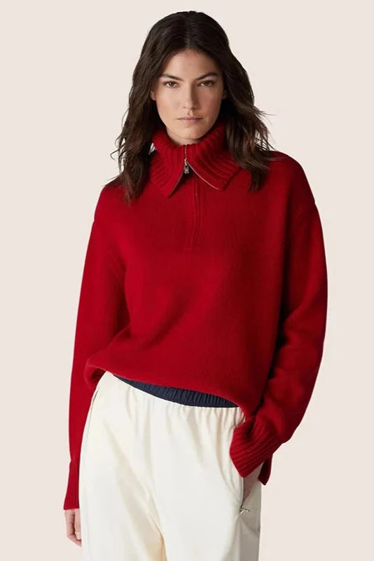 Ladies Cashmere Sweater Modern Zipper Winter Collar and Half Zip-up